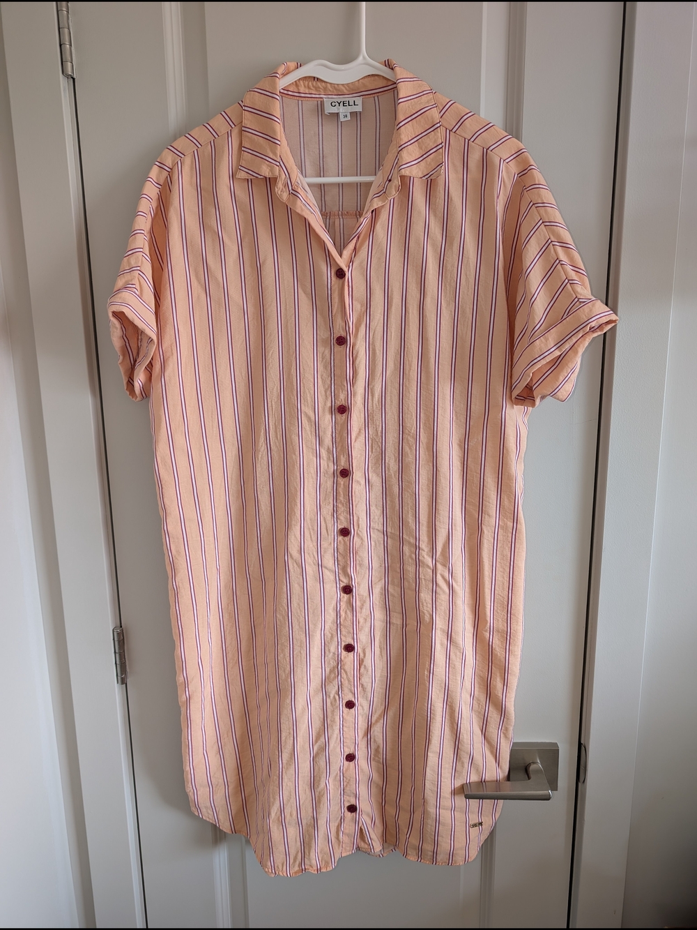 Cyell Salmon Stripe Short-Sleeve Button-Down Dress